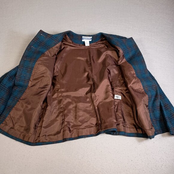 Vintage Pendleton 100% Virgin Wool Blue & Brown Tartan Plaid Women Size 8 Blazer - Picture 3 of 10